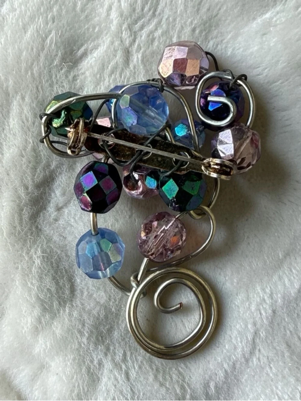 Multicolor Faceted Bead Brooch Wire Wrapped Abstract Artisan Statement Pin